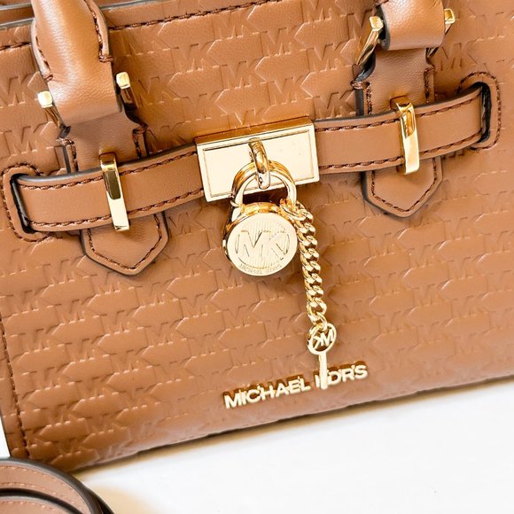 Michael Kors Hamilton XS MINI Satchel Shoulder Crossbody Bag MK Embossed Brown - Picture 6 of 16
